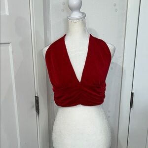 Women’s Elegant Red Halter Top. Summer vacation, tropical, cruise, stylish fun.